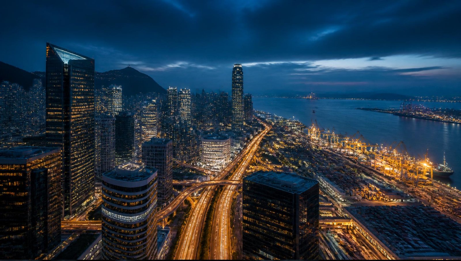 Global metropolis skyline at dusk